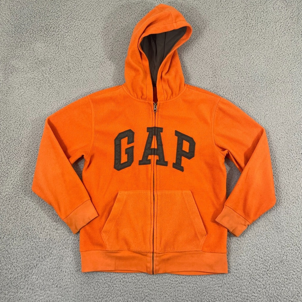 Gap Fleece Hoodie Kids XL(12) Orange Y2K Arch Logo Full Zip